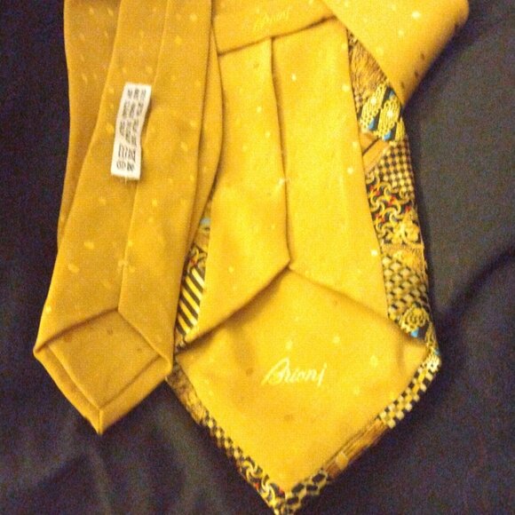 ❤️BRIONI ITALY Patchwork 100% Silk Yellow Luxurious Tie 61x4 - Picture 10 of 11